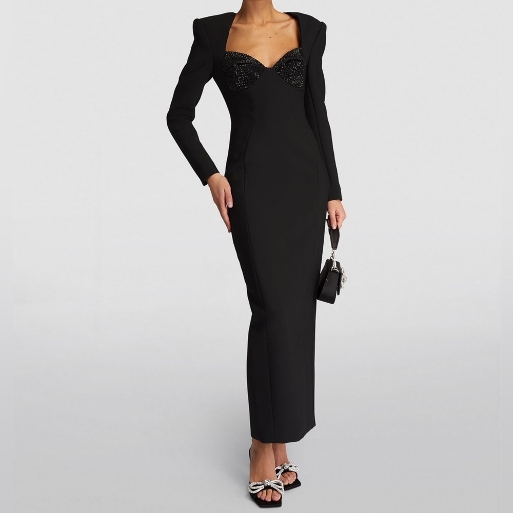Area NYC Crystal Embellished Long Sleeve Dress‎ Gown 4 Retro Glam Vixen Cocktail